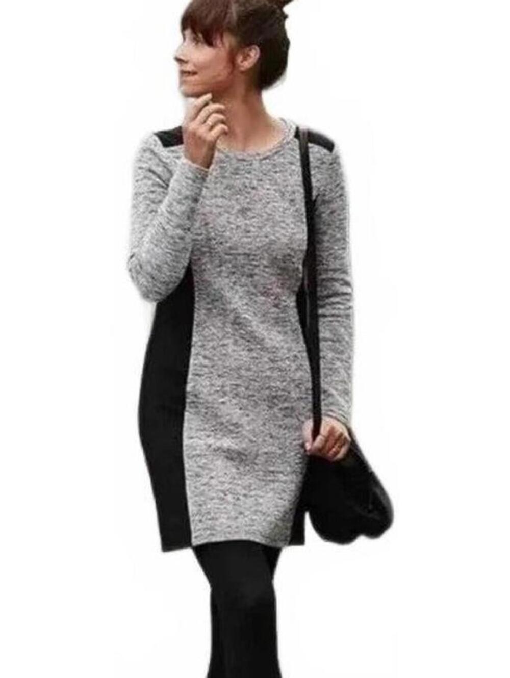 Athleta Colorblock Cooldown Long Sleeve Sheath Dress Space Dye Gray/Black XS